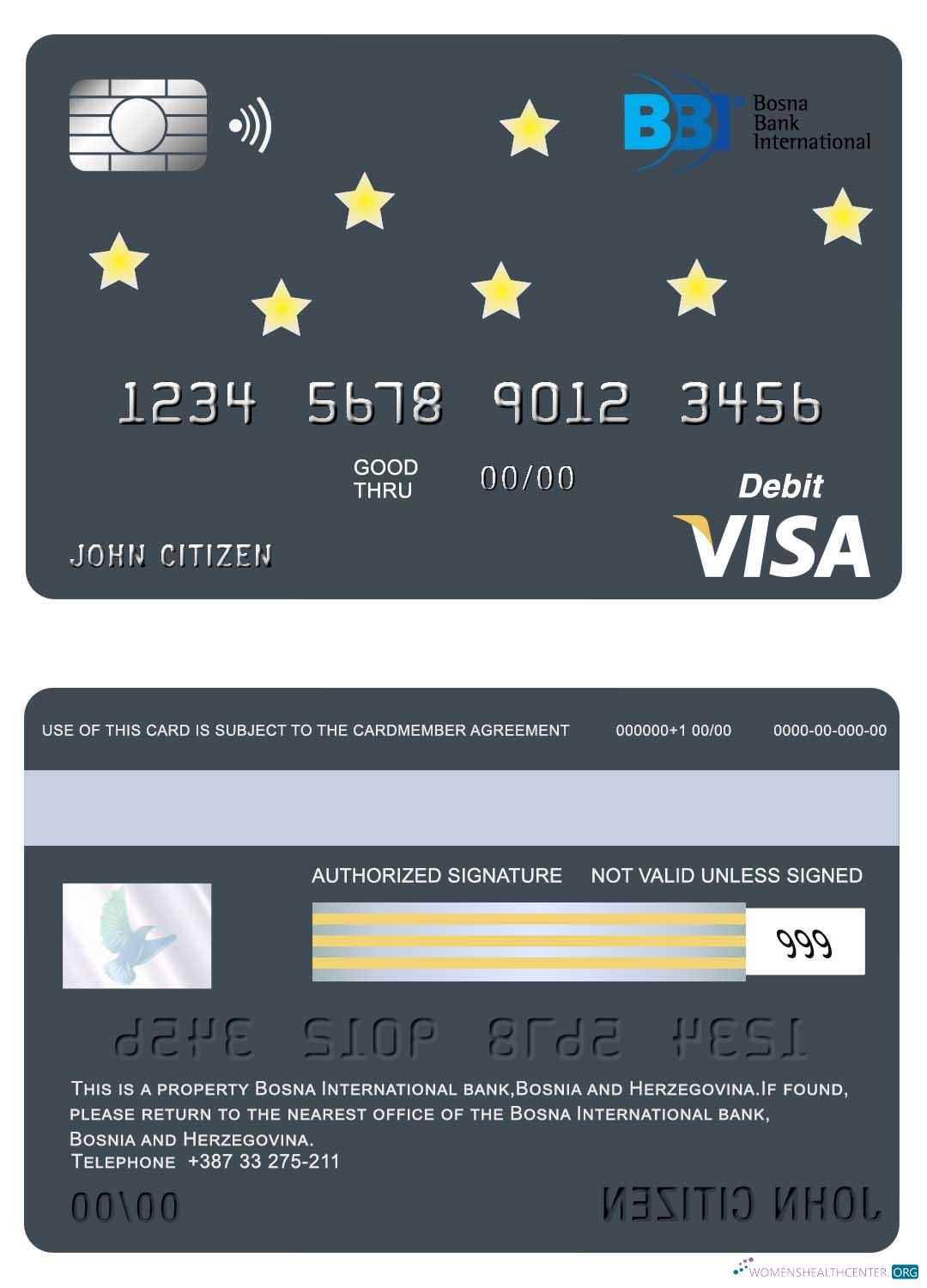 Download Bosnia and Herzegovina Bosna International bank visa card Photoshop template